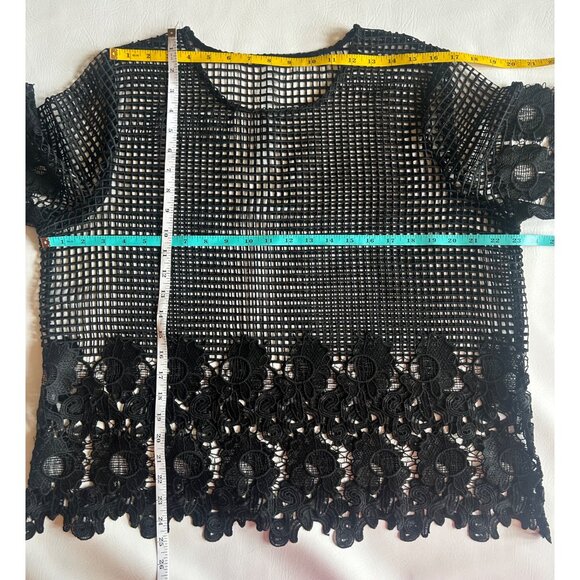 Black Open Mesh Floral Detail Top XL (est.) Whimsy Goth Fairy Goth - Picture 5 of 5
